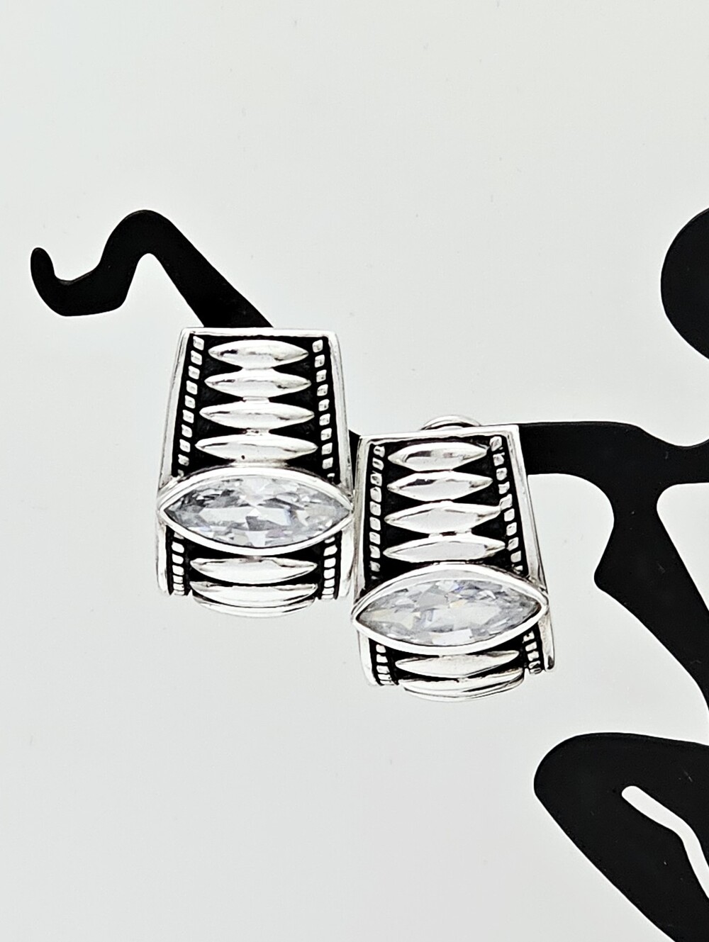 Silpada Very Rare Sterling Silver CZ Marquise J-Hoop Omega Post Earrings P1292